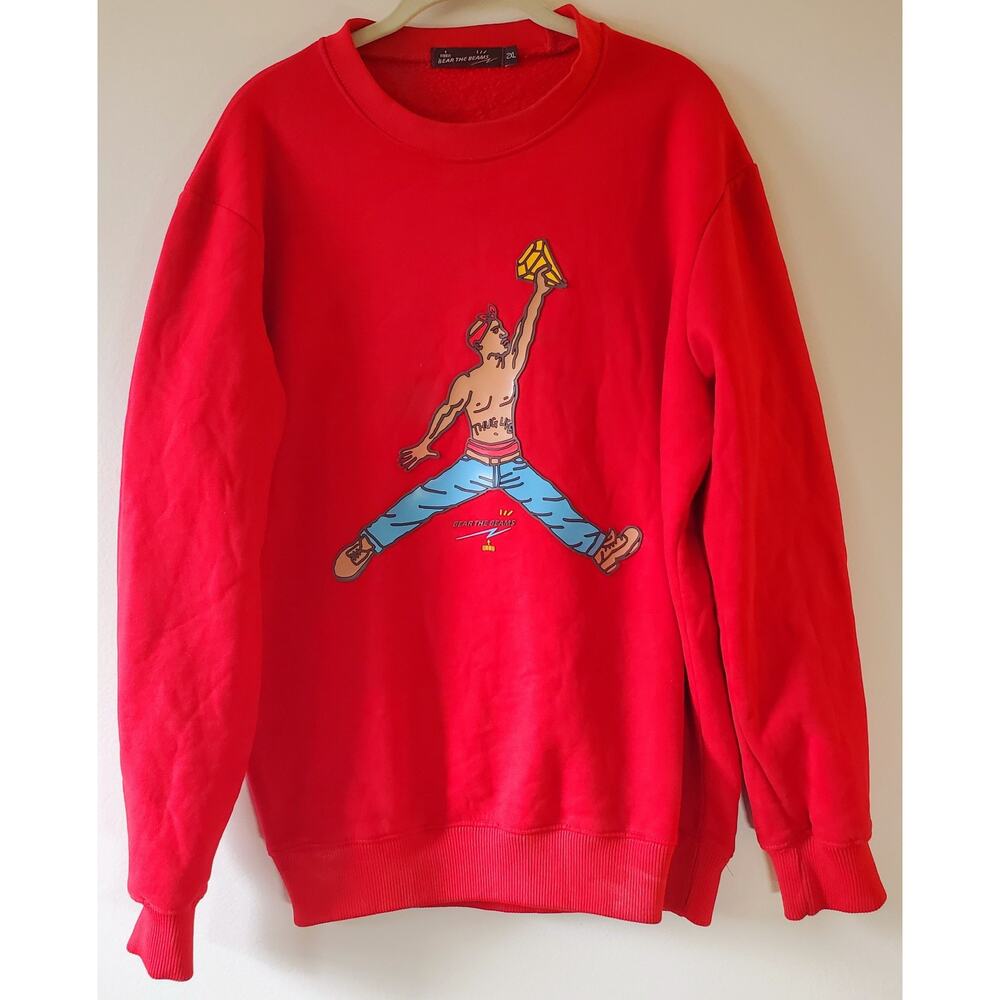 BEAR THE BEAMS Tupac Cash Jumpman Red 2XL Sweatshirt Rap Streetwear